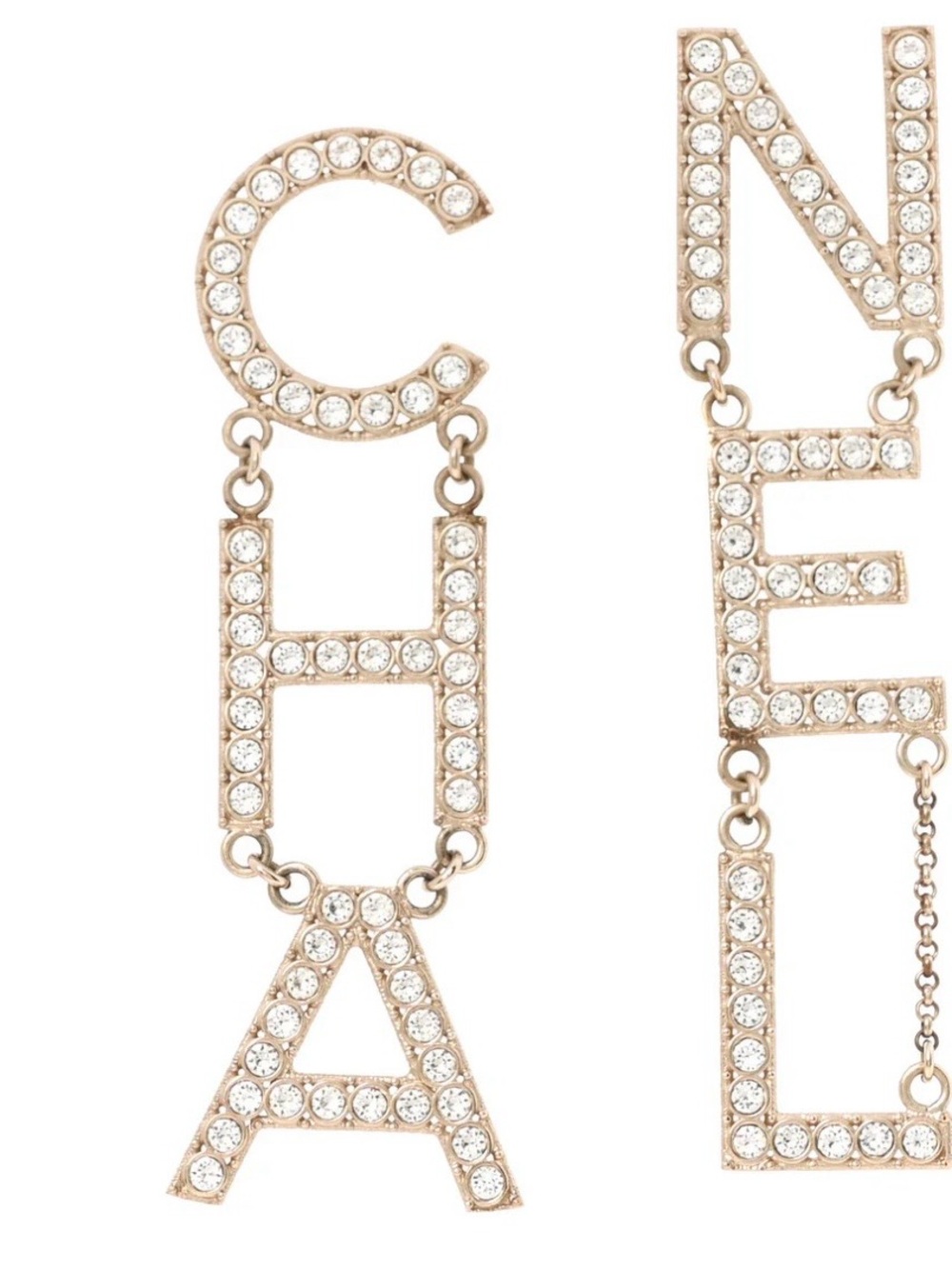 Chanel Crystal Letter Drop Earrings - Gold Tone Like New